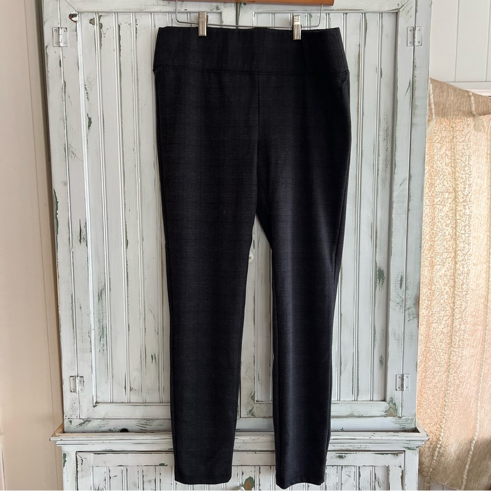 HTF XCVI Checked Cigarette Pants Leggings sz L large plaid gray black
